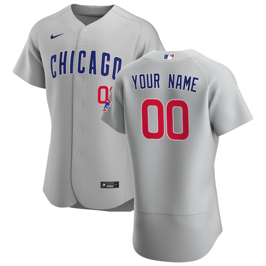 Mens Chicago Cubs Nike Gray Road Authentic Custom MLB Jerseys
